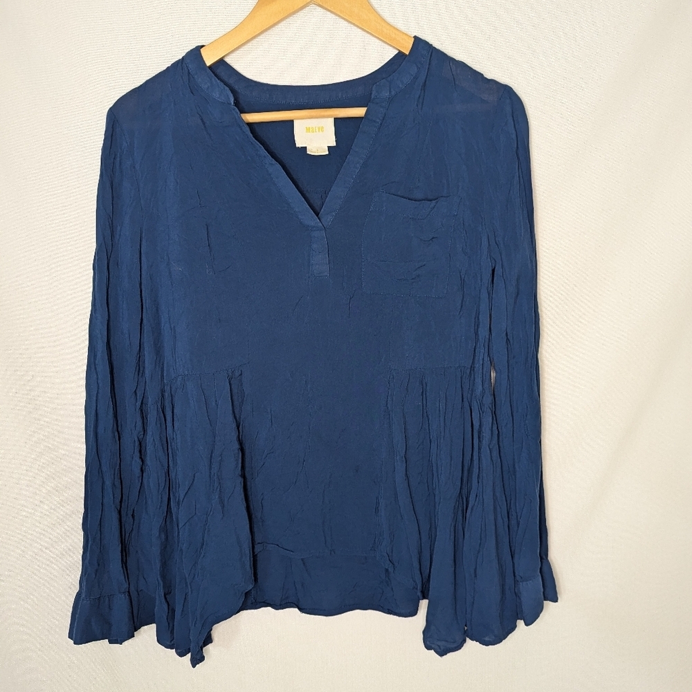 Anthropologie Laiken Henley by Maeve Blue Long Sleeve Blouse Sz 6